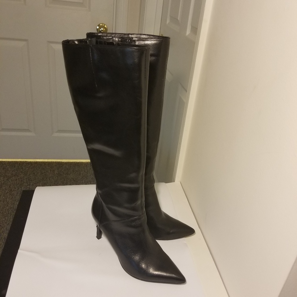 Nine West Womens Boots Black Leather Knee High 8M